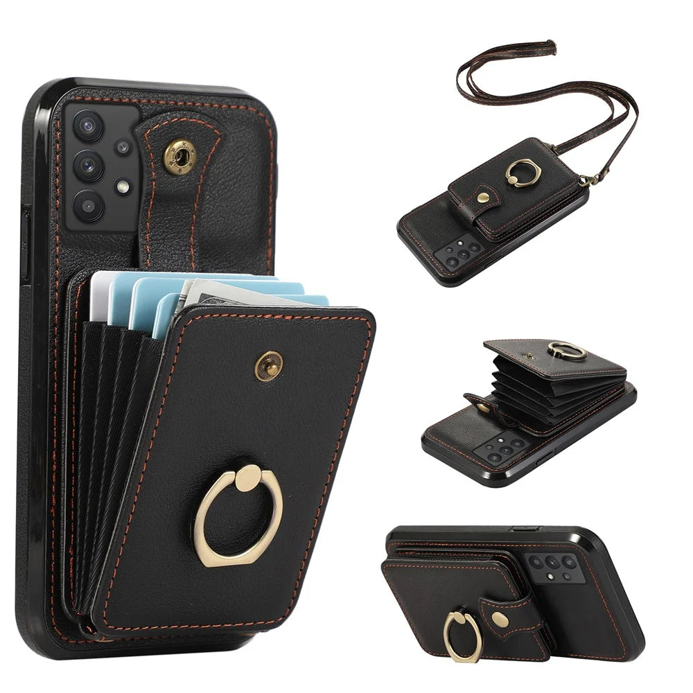 For Samsung Galaxy A53 5G Case Kickstand TPU+PU Leather Phone Cover with Card Holder - Black - 1