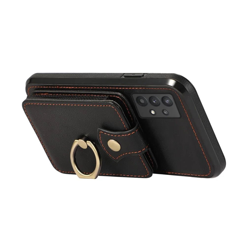 For Samsung Galaxy A53 5G Case Kickstand TPU+PU Leather Phone Cover with Card Holder - Black - 5