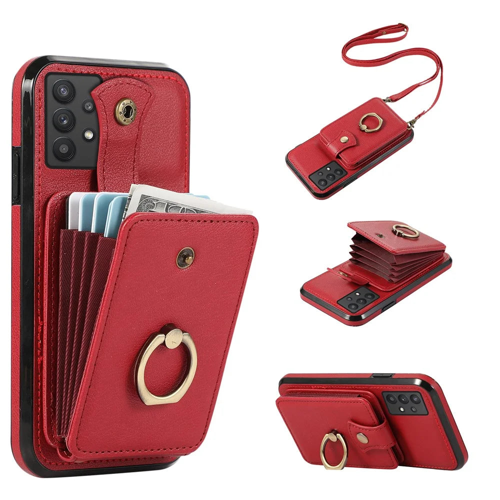 TPU+PU Leather Phone Cover for Samsung Galaxy A32 5G / M32 5G Case Card Holder Kickstand Shell - Red - 1