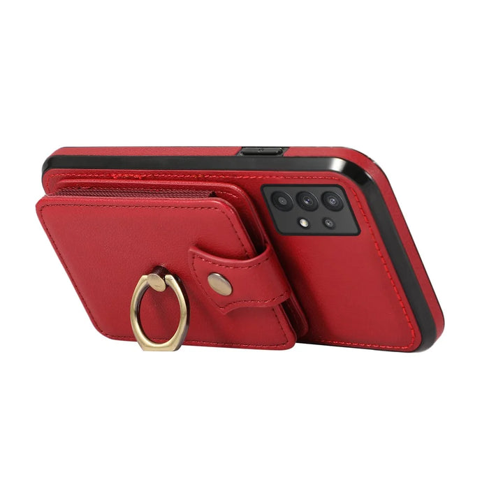 TPU+PU Leather Phone Cover for Samsung Galaxy A32 5G / M32 5G Case Card Holder Kickstand Shell - Red - 5