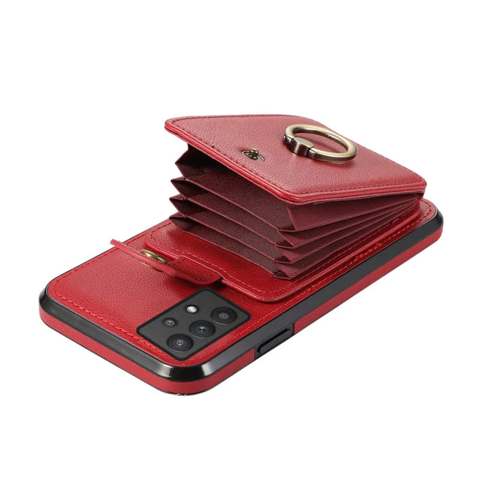 TPU+PU Leather Phone Cover for Samsung Galaxy A32 5G / M32 5G Case Card Holder Kickstand Shell - Red - 7