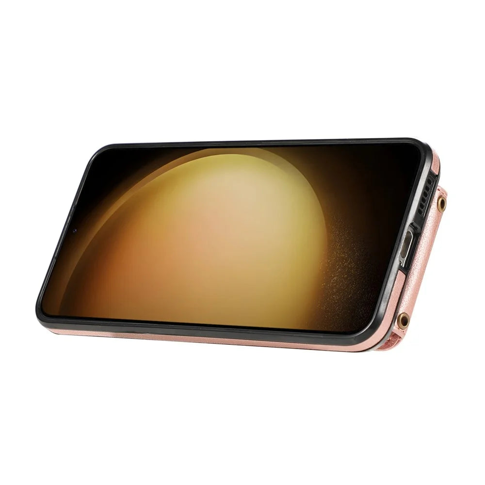 For Samsung Galaxy A25 5G (Global) (161.0 x 76.5 x 8.3mm) TPU+PU Leather Phone Cover Card Holder Kickstand Phone Case - Rose Gold - 4