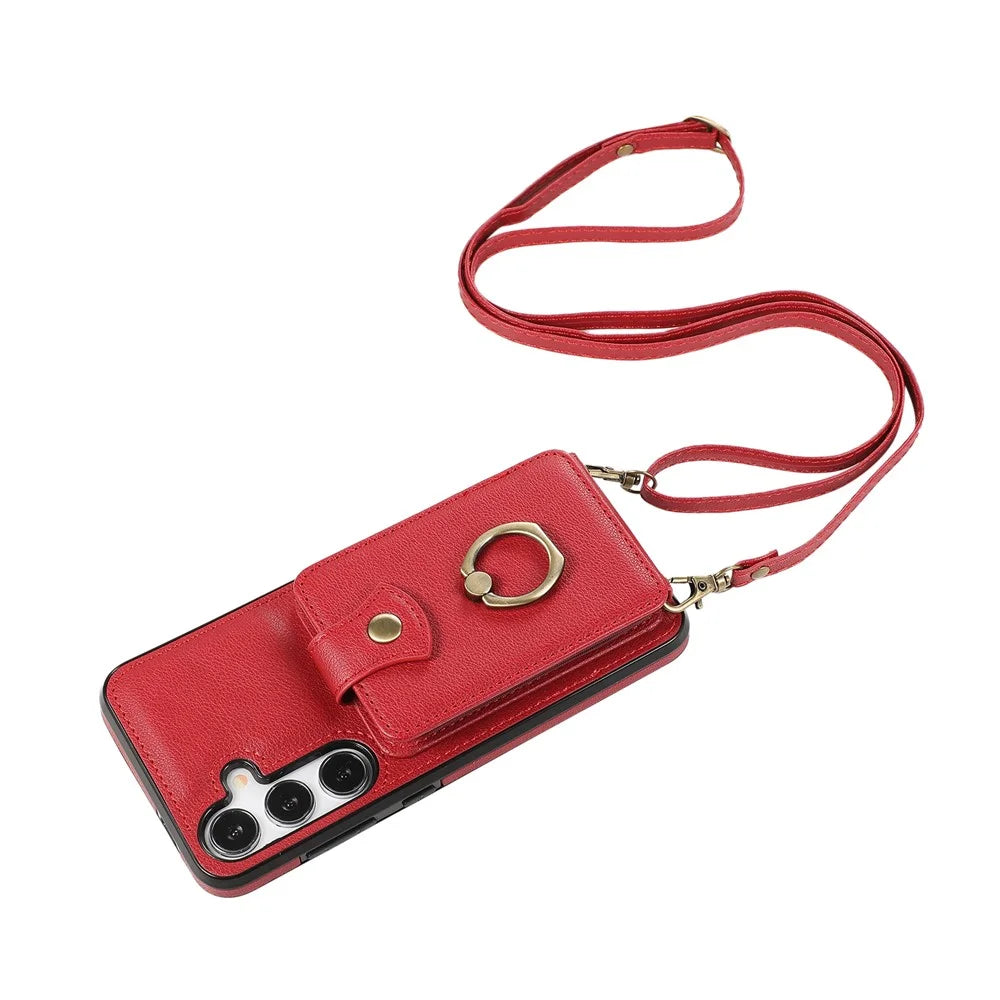 For Samsung Galaxy A54 5G Cell Phone Cover Card Holder Kickstand PU Leather + TPU Phone Case - Red - 6