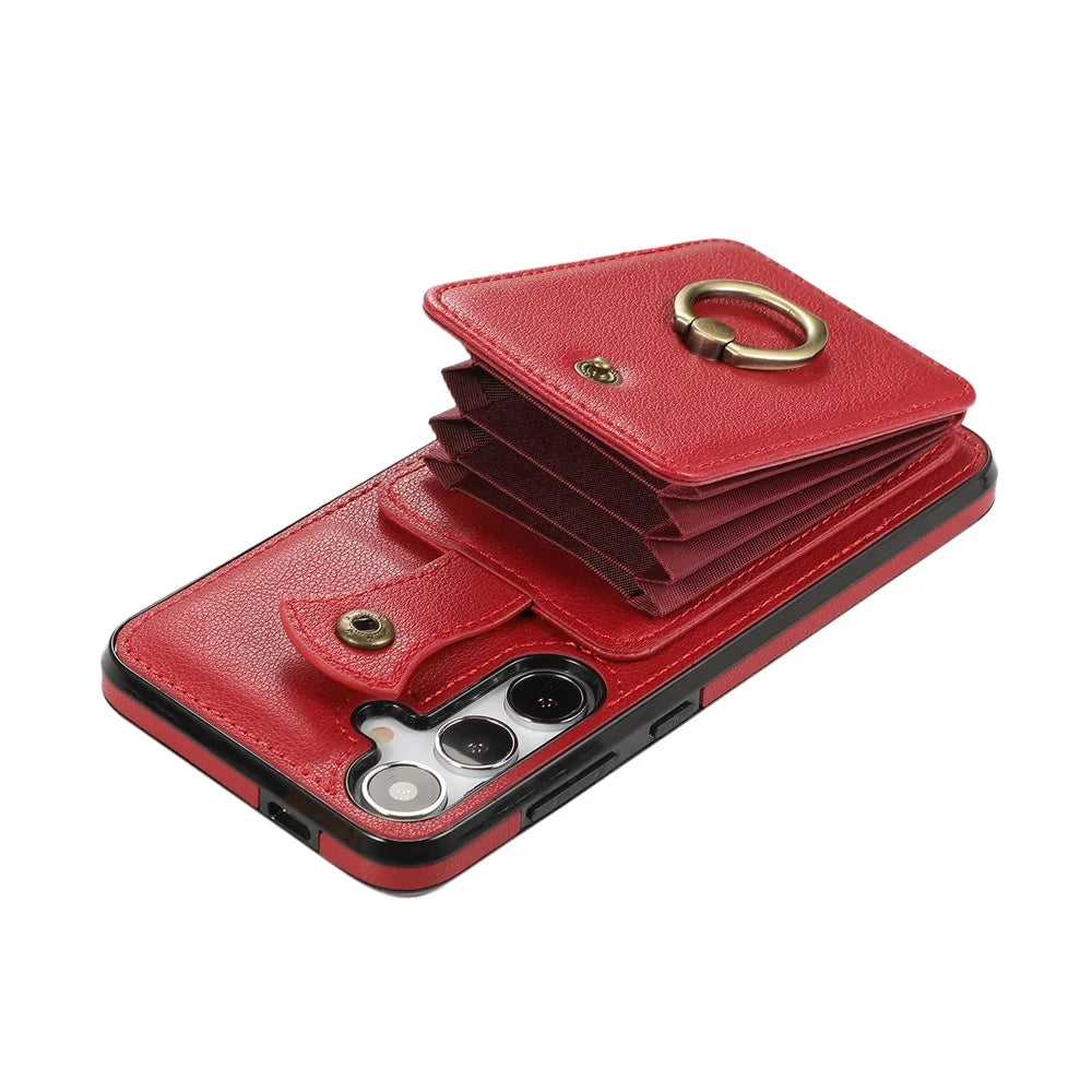 For Samsung Galaxy A54 5G Cell Phone Cover Card Holder Kickstand PU Leather + TPU Phone Case - Red - 7