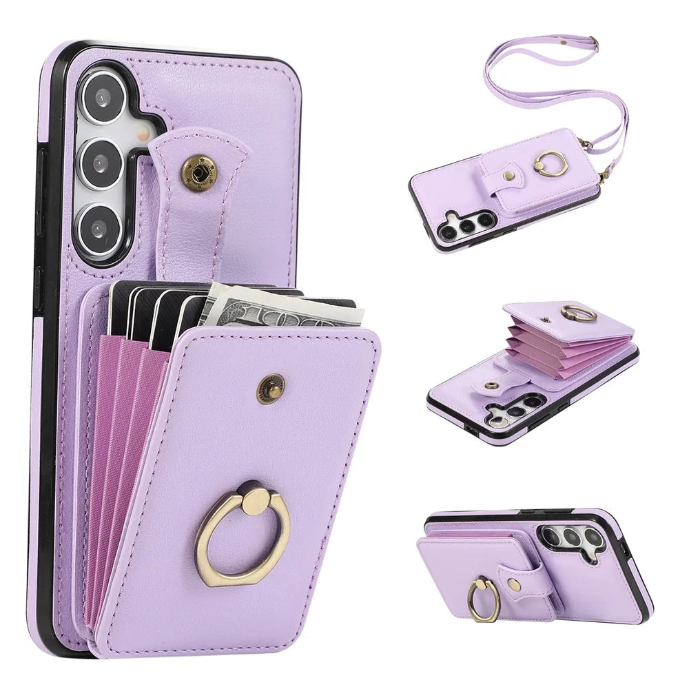 For Samsung Galaxy A24 4G (162.1 x 77.6 x 8.3mm) Case Kickstand Slim-Fit TPU+PU Leather Mobile Phone Cover - Purple - 1