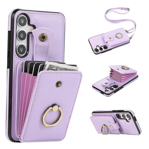 For Samsung Galaxy A24 4G (162.1 x 77.6 x 8.3mm) Case Kickstand Slim-Fit TPU+PU Leather Mobile Phone Cover - Purple - 1