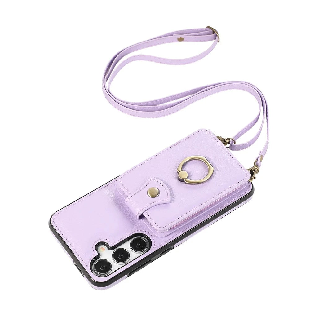 For Samsung Galaxy A24 4G (162.1 x 77.6 x 8.3mm) Case Kickstand Slim-Fit TPU+PU Leather Mobile Phone Cover - Purple - 4