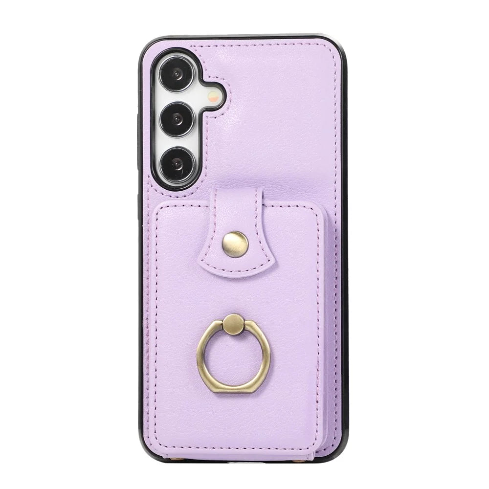 For Samsung Galaxy A24 4G (162.1 x 77.6 x 8.3mm) Case Kickstand Slim-Fit TPU+PU Leather Mobile Phone Cover - Purple - 6