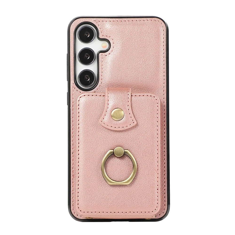 For Samsung Galaxy S24+ Cell Phone Case Card Holder TPU+PU Leather Phone Cover with Kickstand - Rose Gold - 2