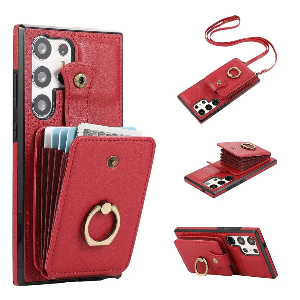 For Samsung Galaxy S23 Ultra Case Kickstand Slim-Fit TPU+PU Leather Phone Shell - Red - 1