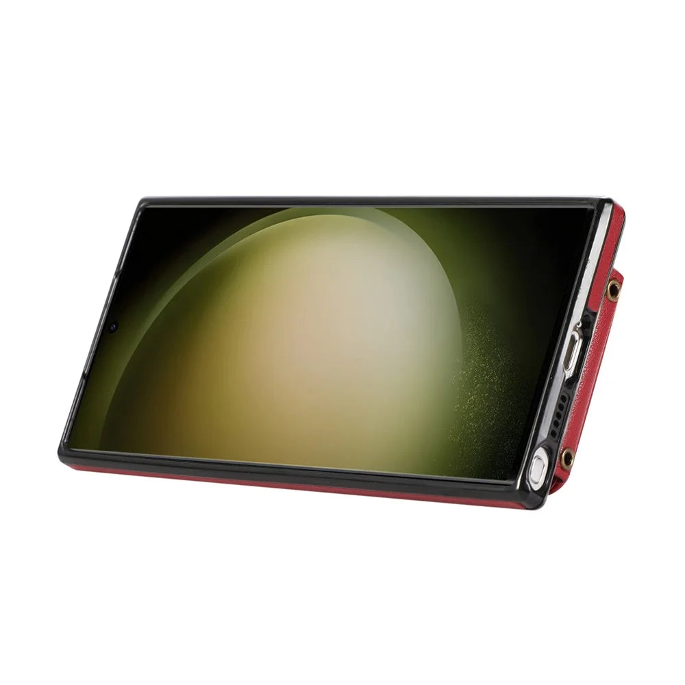For Samsung Galaxy S23 Ultra Case Kickstand Slim-Fit TPU+PU Leather Phone Shell - Red - 4