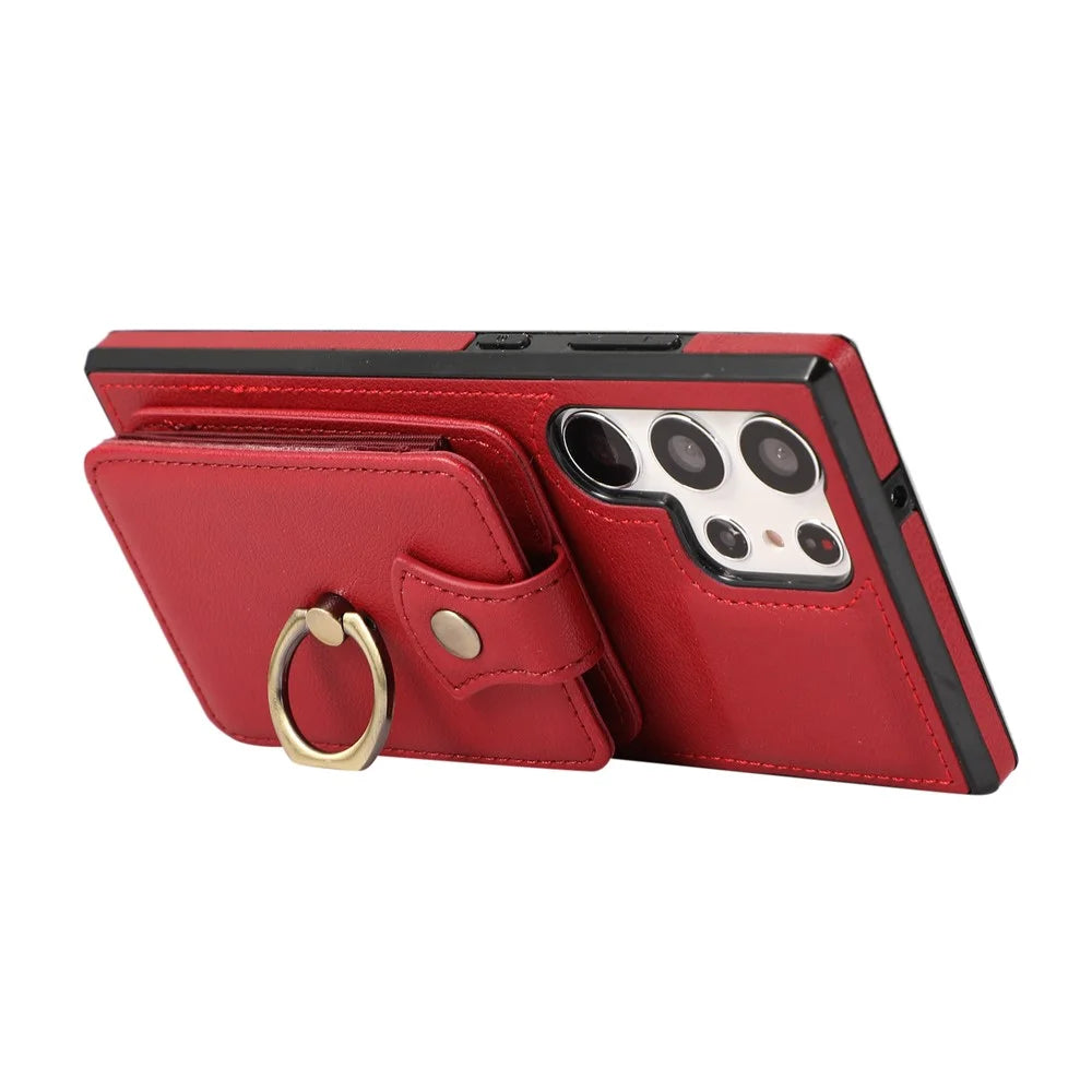For Samsung Galaxy S23 Ultra Case Kickstand Slim-Fit TPU+PU Leather Phone Shell - Red - 5