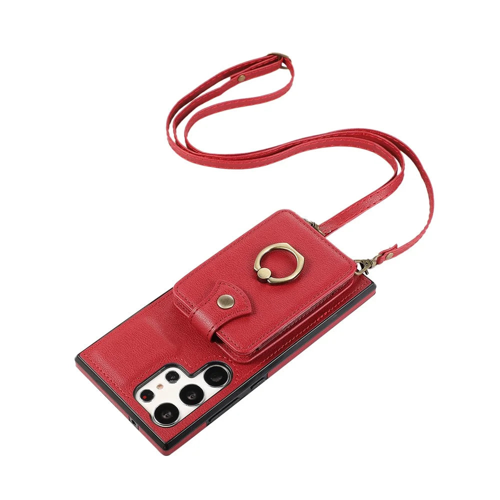 For Samsung Galaxy S23 Ultra Case Kickstand Slim-Fit TPU+PU Leather Phone Shell - Red - 6