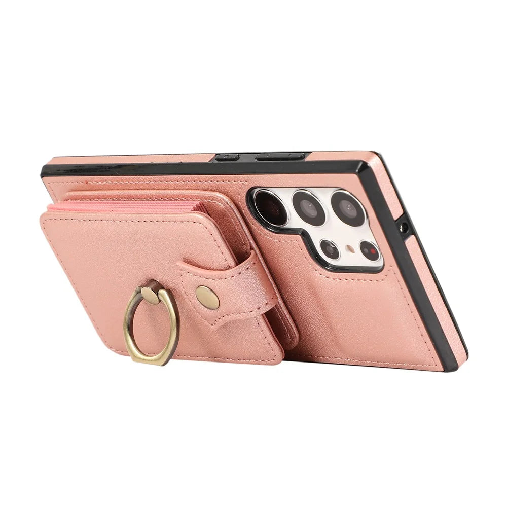 For Samsung Galaxy S24 Ultra Case Shoulder Phone Pouch Kickstand TPU+PU Leather Phone Cover - Rose Gold - 5