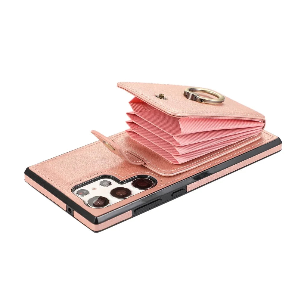 For Samsung Galaxy S24 Ultra Case Shoulder Phone Pouch Kickstand TPU+PU Leather Phone Cover - Rose Gold - 7