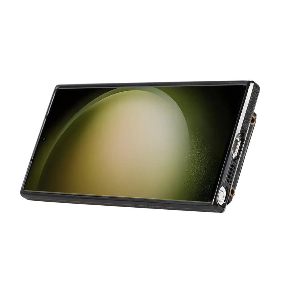 For Samsung Galaxy S22 Ultra 5G Case Card Holder TPU+PU Leather Kickstand Phone Cover - Black - 4