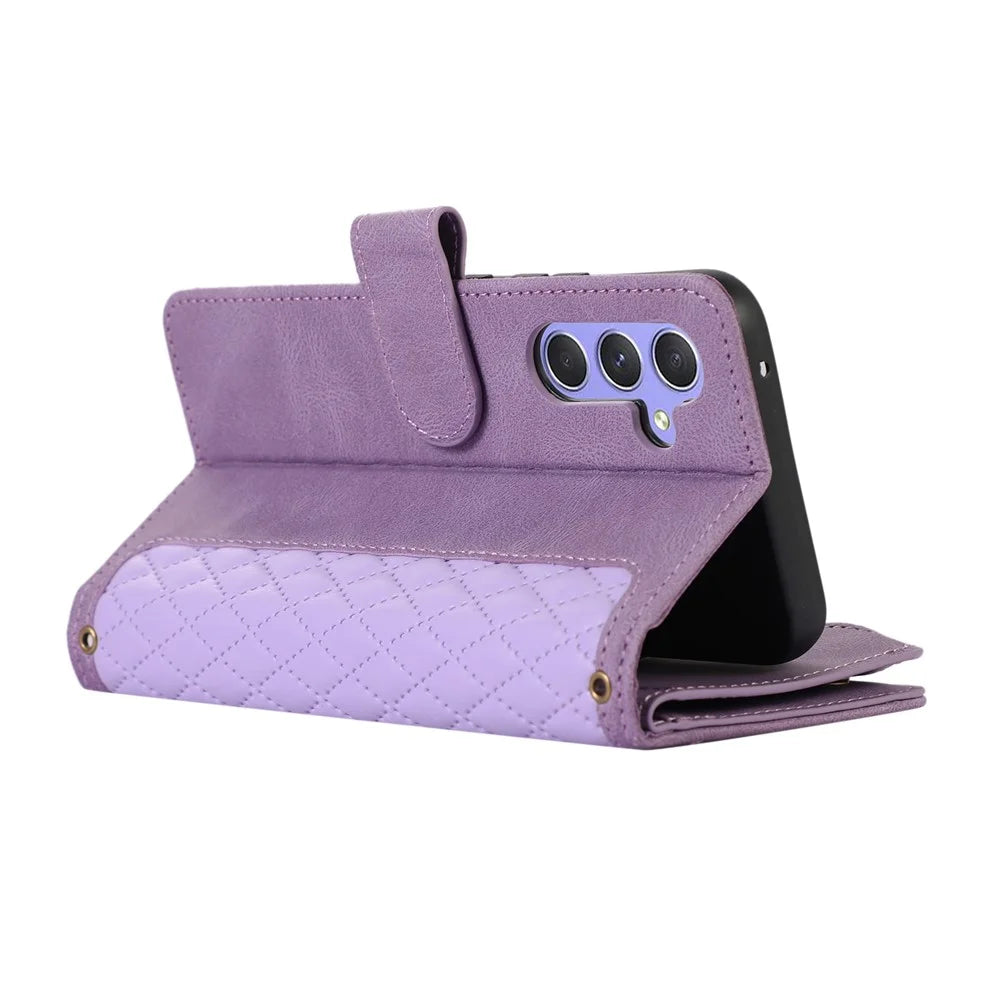For Samsung Galaxy S24 Cell Phone Case 9 Card Slots Zipper Wallet Leather Stand Cover - Purple - 4