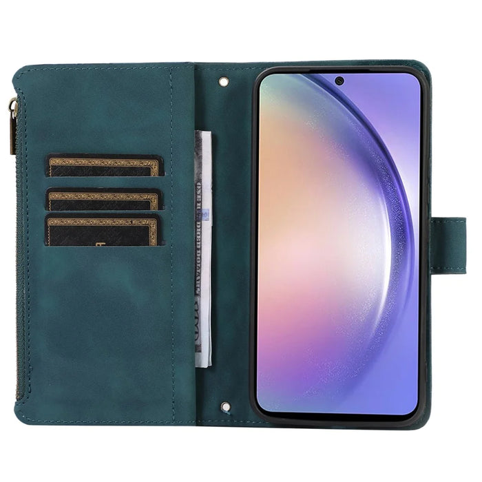 For Samsung Galaxy S24+ Cell Phone Case Imprinted Zipper Wallet Leather Anti-drop Shell - Green - 2