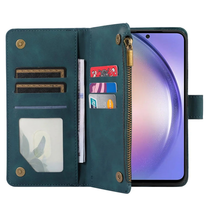 For Samsung Galaxy S24+ Cell Phone Case Imprinted Zipper Wallet Leather Anti-drop Shell - Green - 5