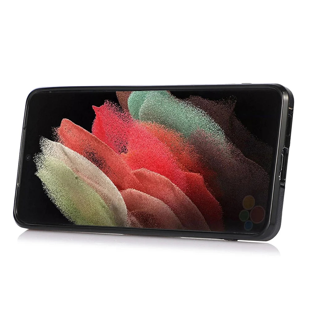 For Samsung Galaxy S24 Ultra Cell Phone Case Card Holder Kickstand Leather+TPU Cover - Black - 2