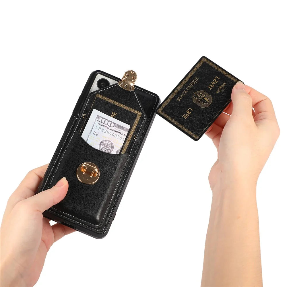 For Samsung Galaxy S24 Ultra Cell Phone Case Card Holder Kickstand Leather+TPU Cover - Black - 4