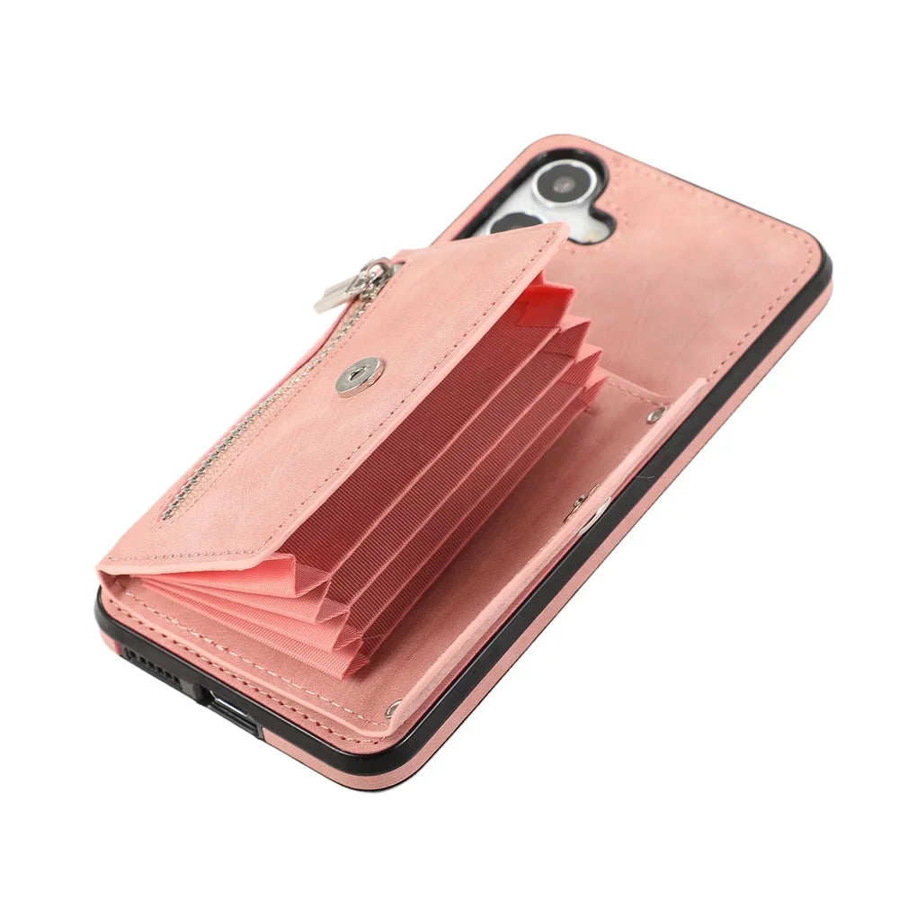 For Samsung Galaxy S25+ / S24+ Cell Phone Case Card Bag PU Leather+TPU Cover with 2 Straps - Rose Gold - 5
