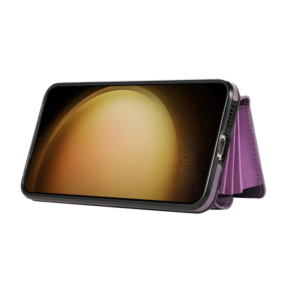 For Samsung Galaxy S25 / S24 Cell Phone Case with 2 Straps PU Leather+TPU Card Bag Cover - Purple - 2
