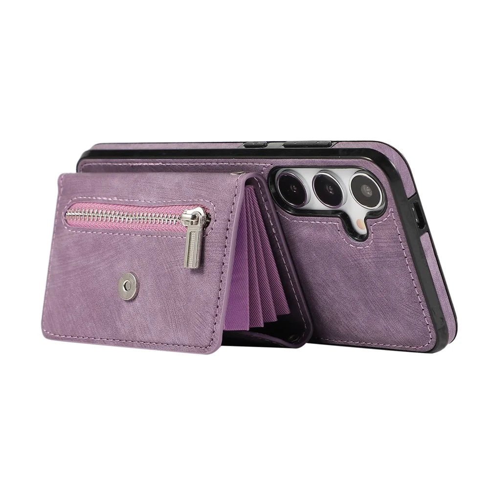 For Samsung Galaxy S25 / S24 Cell Phone Case with 2 Straps PU Leather+TPU Card Bag Cover - Purple - 3