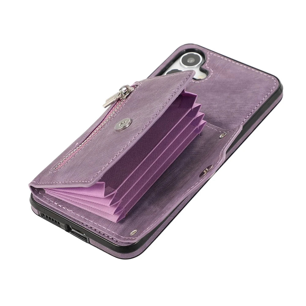 For Samsung Galaxy S25 / S24 Cell Phone Case with 2 Straps PU Leather+TPU Card Bag Cover - Purple - 5