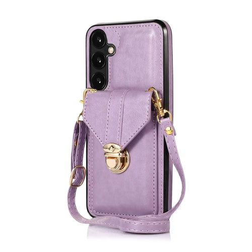 For Samsung Galaxy S25+ / S24+ Cell Phone Case Metal Buckle Card Holder Leather+TPU Cover - Purple - 1