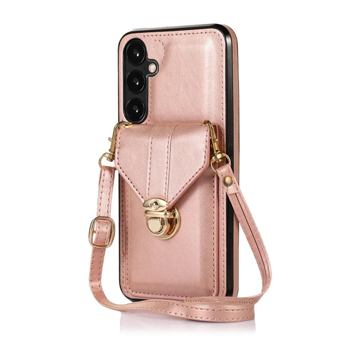 For Samsung Galaxy S25 / S24 Cell Phone Case Card Holder Leather+TPU Shockproof Cover - Rose Gold - 1