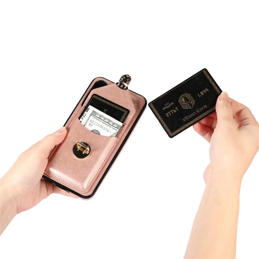 For Samsung Galaxy S25 / S24 Cell Phone Case Card Holder Leather+TPU Shockproof Cover - Rose Gold - 4