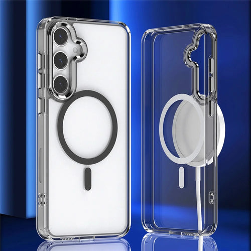 For Samsung Galaxy S24+ Clear Case Anti-Drop TPU+PC Phone Cover Magnetic Case - Black - 1