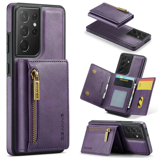 DG.MING M5 Series For Samsung Galaxy S21 Ultra 5G Phone Case Detachable Wallet Kickstand Cover - Purple - 1