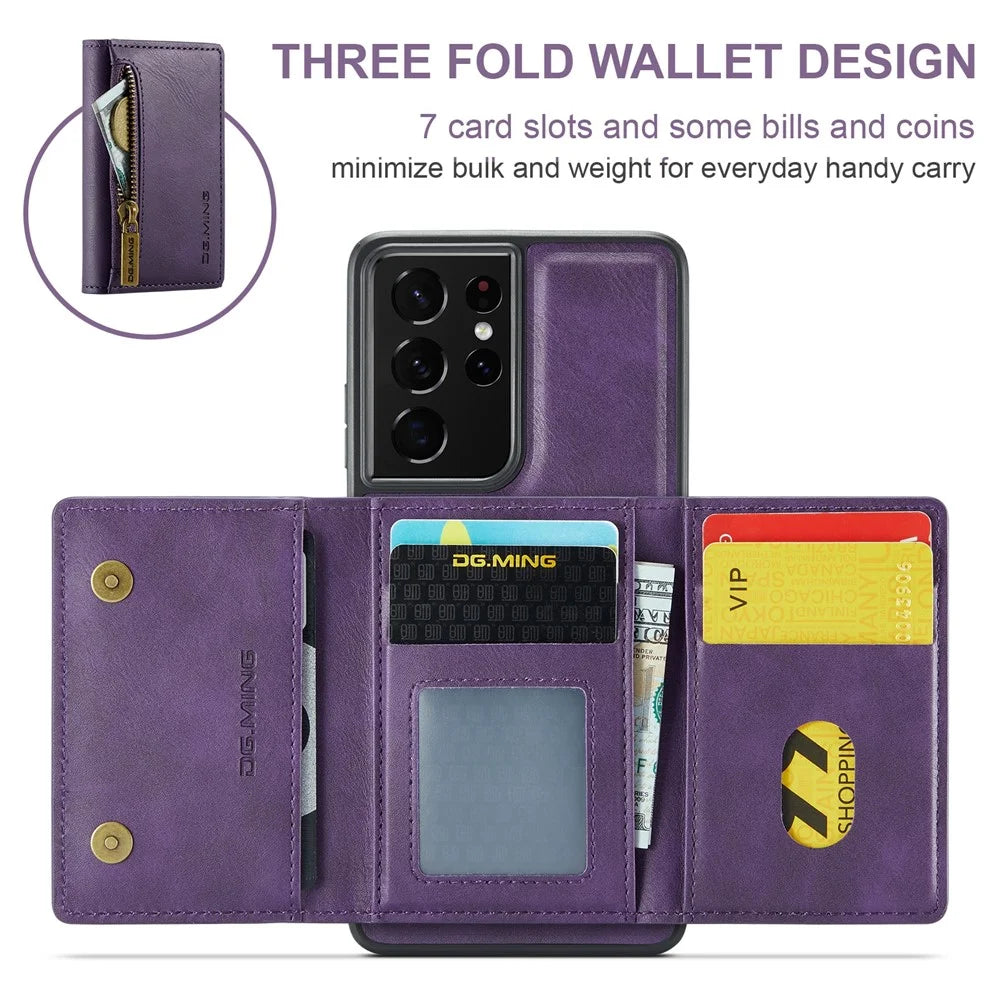 DG.MING M5 Series For Samsung Galaxy S21 Ultra 5G Phone Case Detachable Wallet Kickstand Cover - Purple - 3