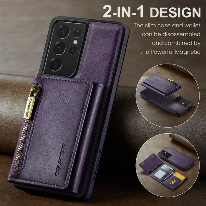 DG.MING M5 Series For Samsung Galaxy S21 Ultra 5G Phone Case Detachable Wallet Kickstand Cover - Purple - 4