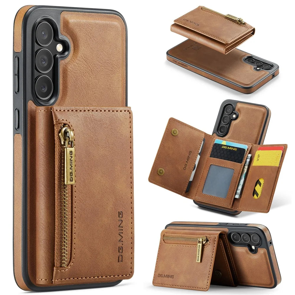 DG.MING M5 Series For Samsung Galaxy S23 FE Phone Case Magnetic Wallet Protective Cover - Brown - 1