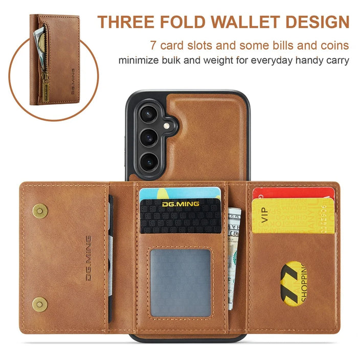 DG.MING M5 Series For Samsung Galaxy S23 FE Phone Case Magnetic Wallet Protective Cover - Brown - 3