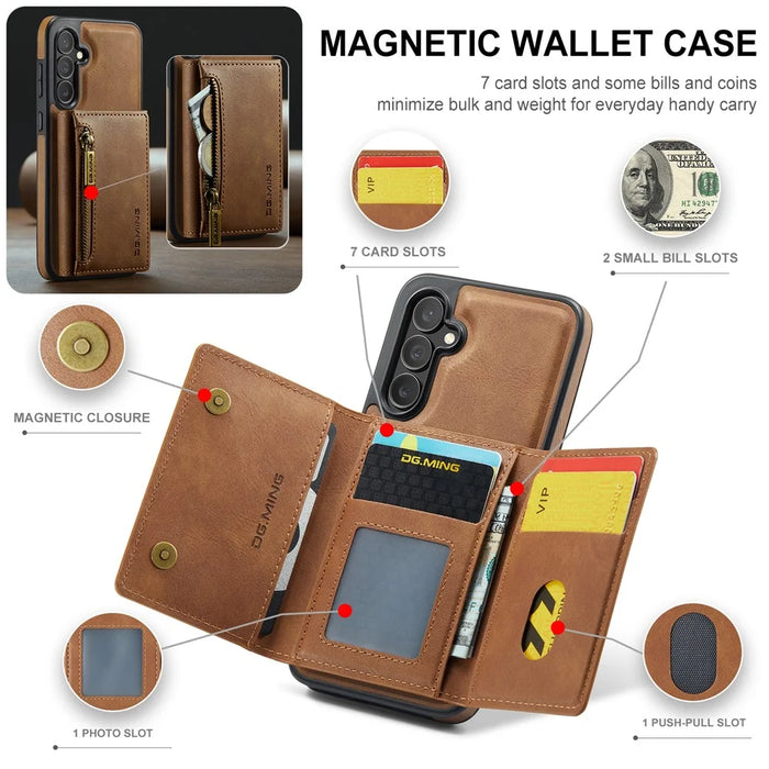 DG.MING M5 Series For Samsung Galaxy S23 FE Phone Case Magnetic Wallet Protective Cover - Brown - 6