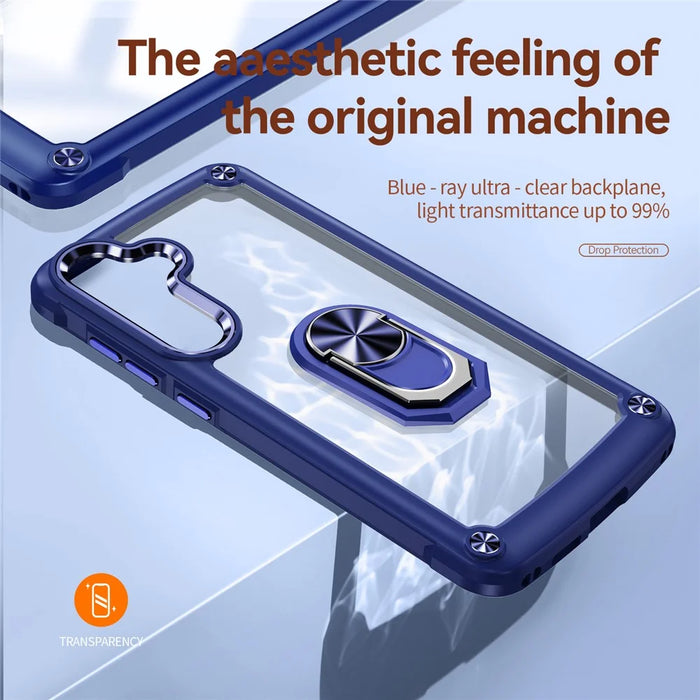 For Samsung Galaxy S24 Case PC+TPU Shockproof Phone Back Cover with Metal Ring Kickstand - Blue - 7
