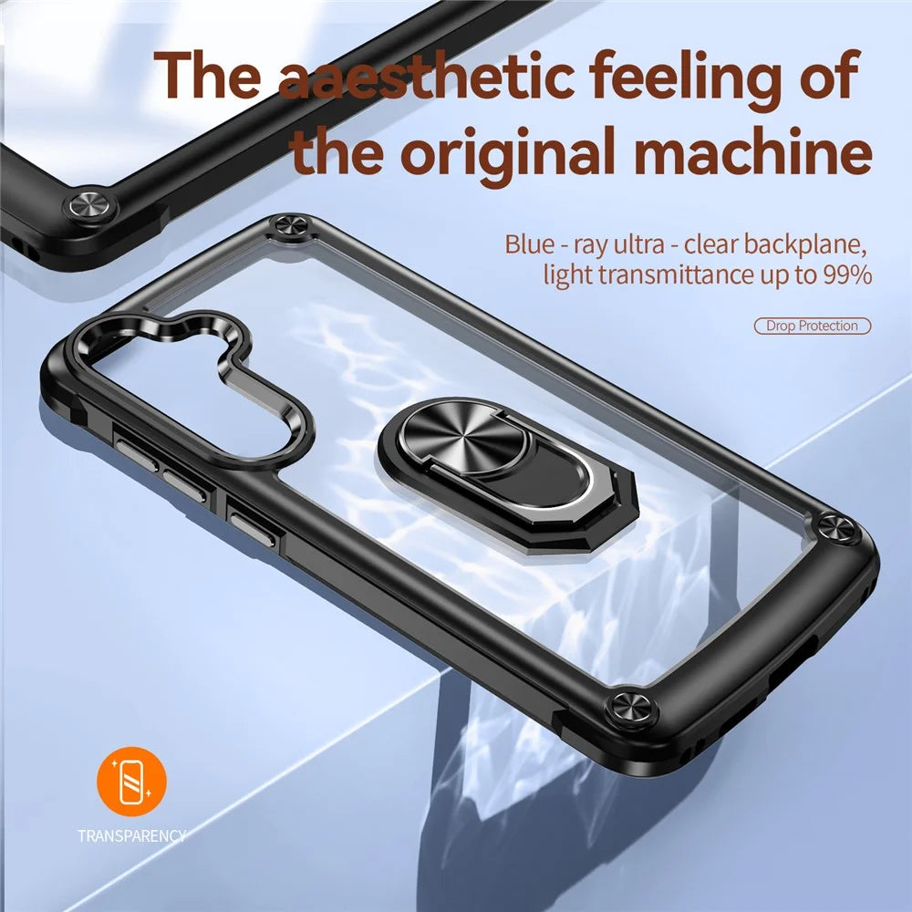 For Samsung Galaxy S24+ Cell Phone Case Anti-scratch PC+TPU Metal Ring Kickstand Protective Cover - Black - 7
