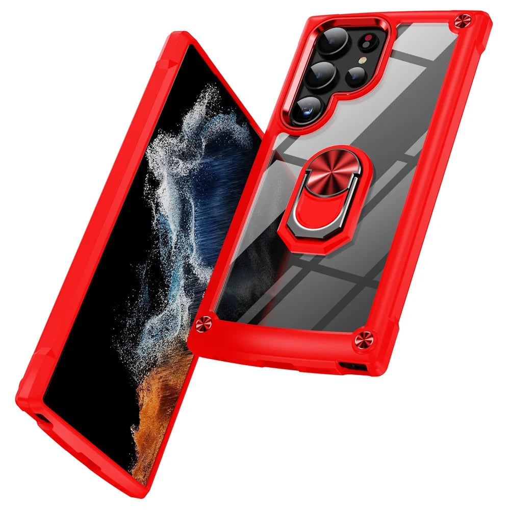 For Samsung Galaxy S24 Ultra Case Drop-proof PC+TPU Metal Ring Kickstand Phone Back Shell - Red - 2