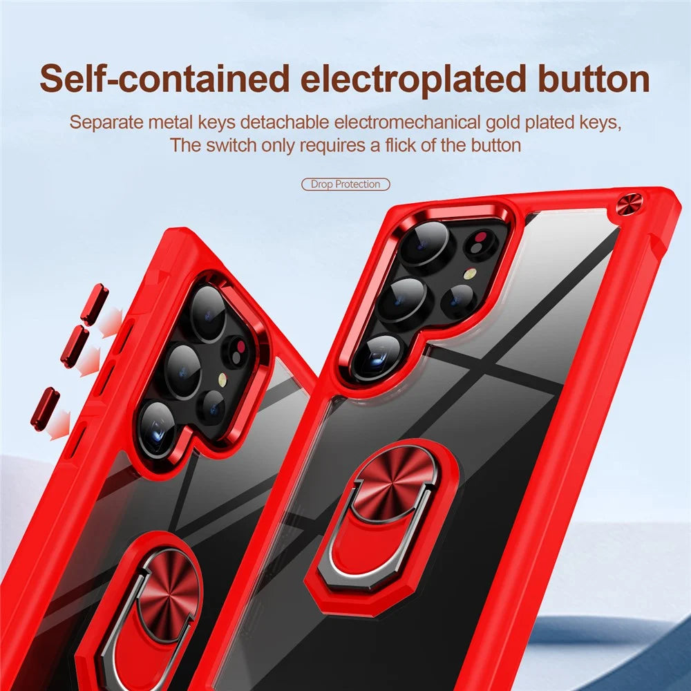 For Samsung Galaxy S24 Ultra Case Drop-proof PC+TPU Metal Ring Kickstand Phone Back Shell - Red - 6