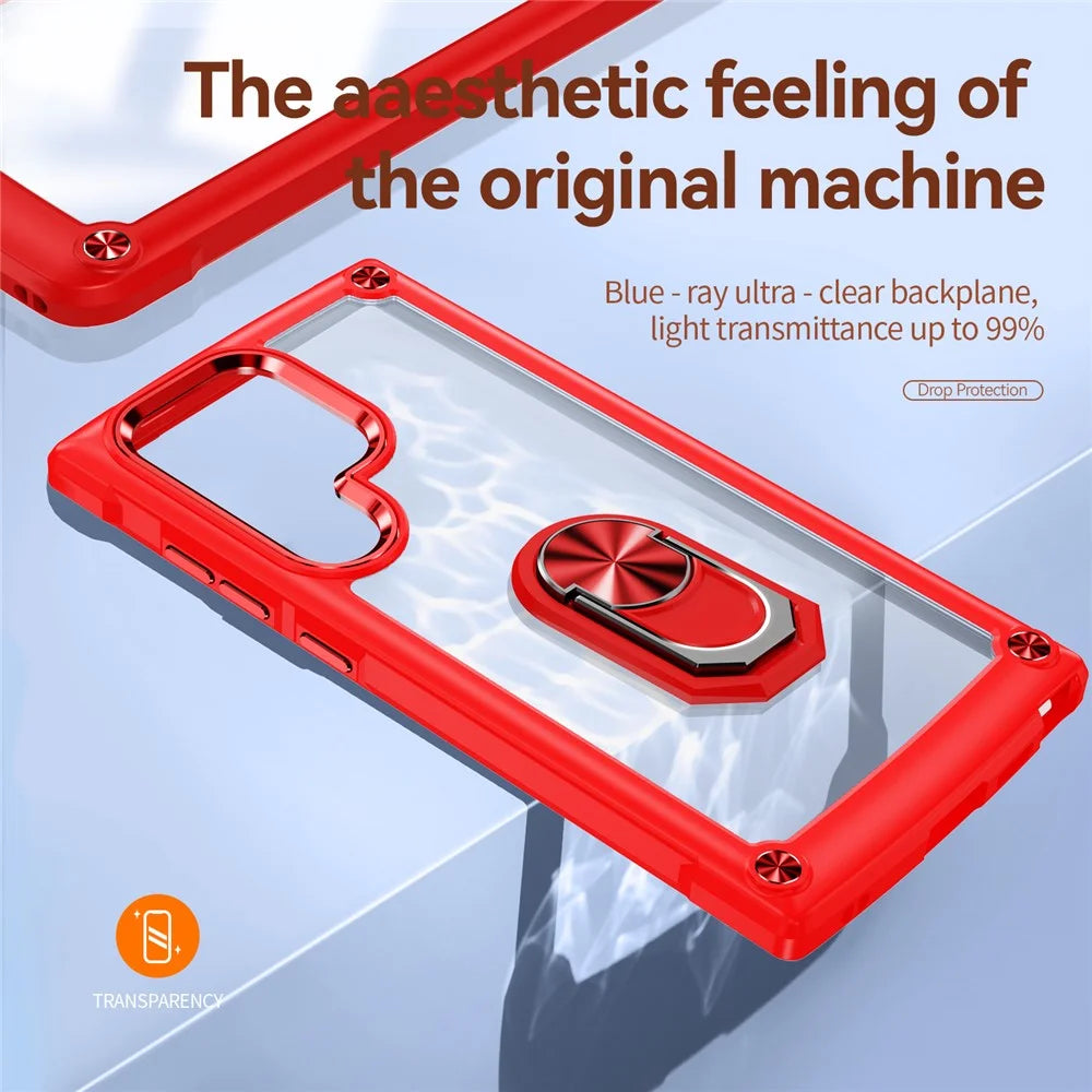 For Samsung Galaxy S24 Ultra Case Drop-proof PC+TPU Metal Ring Kickstand Phone Back Shell - Red - 7