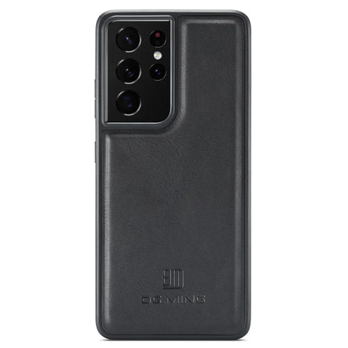 DG.MING For Samsung Galaxy S21 Ultra 5G Phone Case Leather Coated PC+TPU Shell Cover - Black - 1
