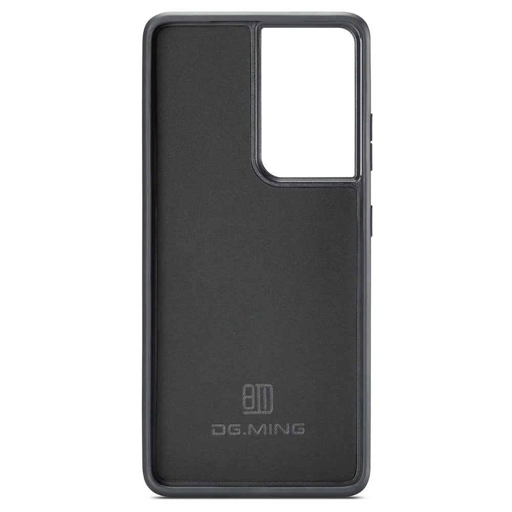 DG.MING For Samsung Galaxy S21 Ultra 5G Phone Case Leather Coated PC+TPU Shell Cover - Black - 2