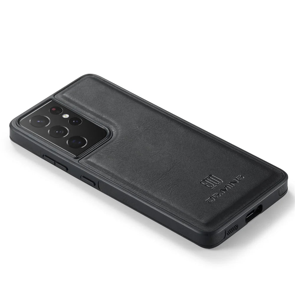 DG.MING For Samsung Galaxy S21 Ultra 5G Phone Case Leather Coated PC+TPU Shell Cover - Black - 4