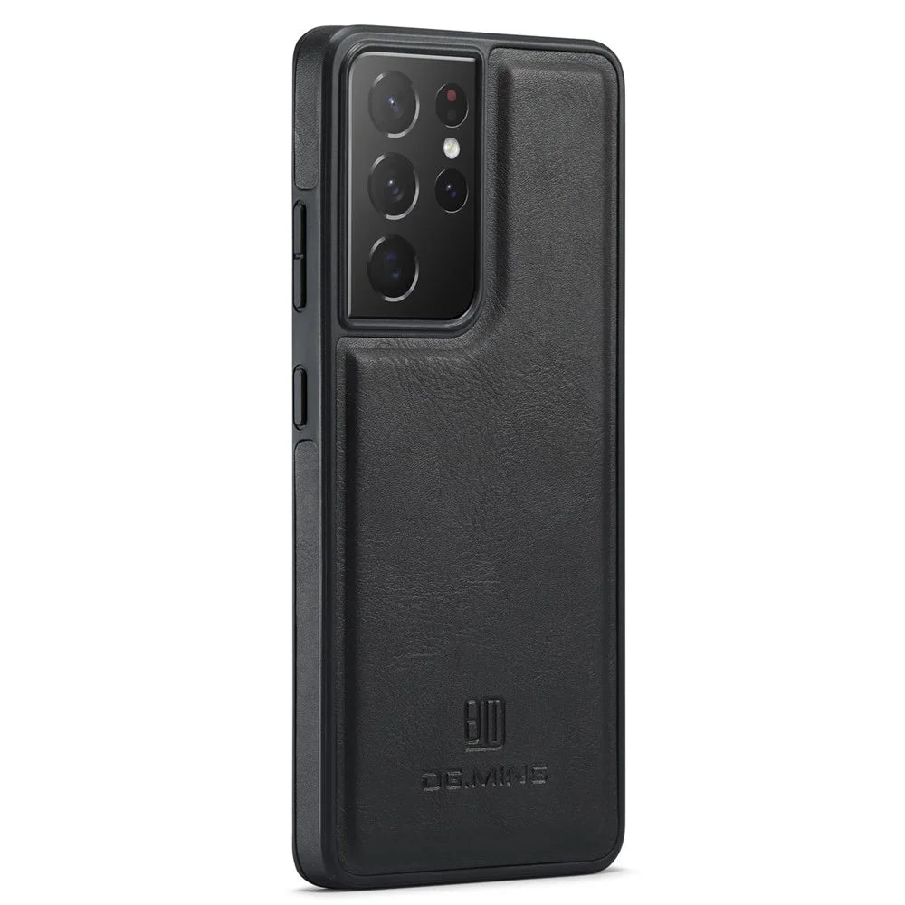 DG.MING For Samsung Galaxy S21 Ultra 5G Phone Case Leather Coated PC+TPU Shell Cover - Black - 6