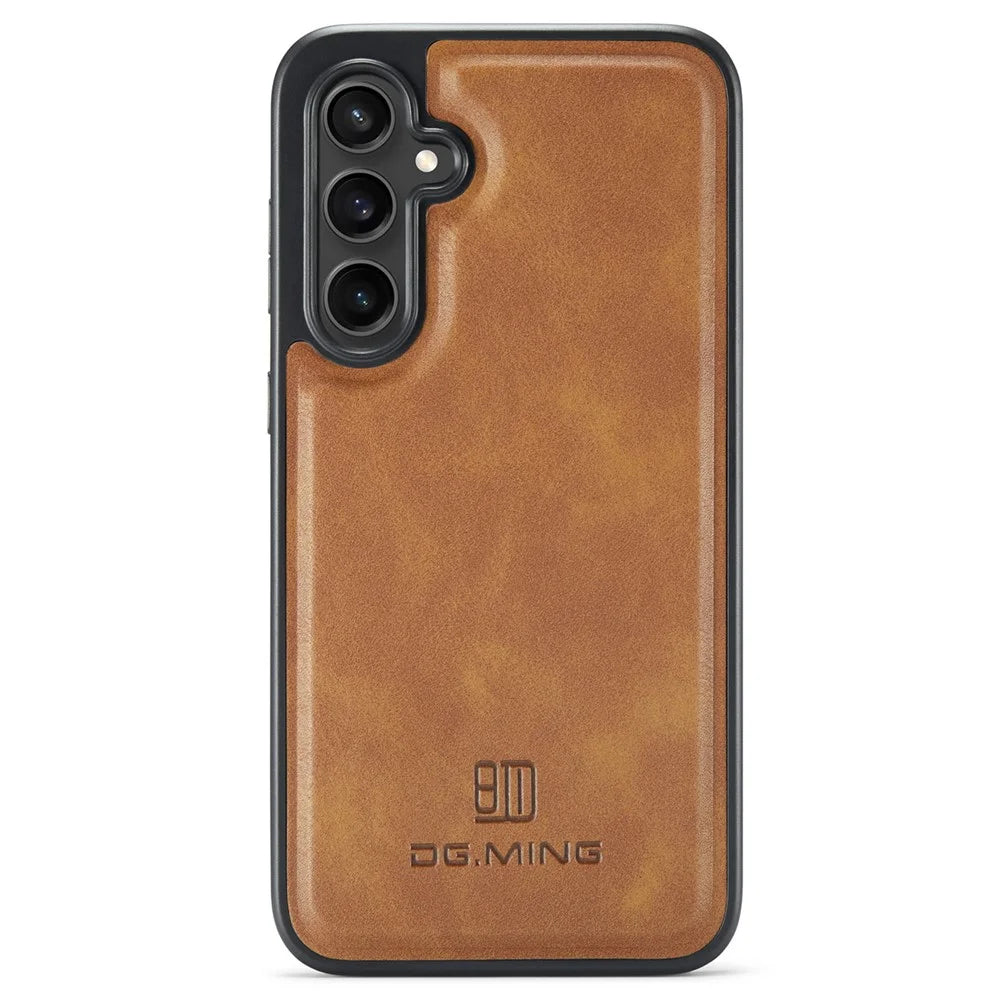 DG.MING For Samsung Galaxy S23 FE PU Leather Coating Cover Shockproof Phone Back Case - Brown - 1