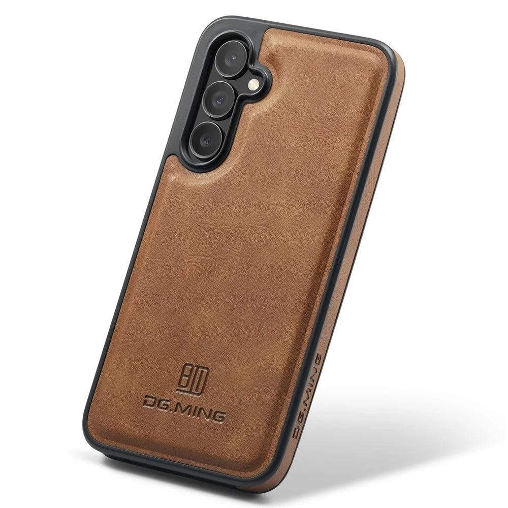 DG.MING For Samsung Galaxy S23 FE PU Leather Coating Cover Shockproof Phone Back Case - Brown - 3